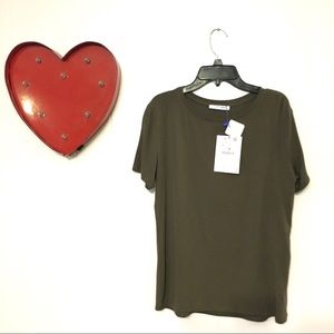 L Zara Trafaluc Olive Green Silky Basic Tee